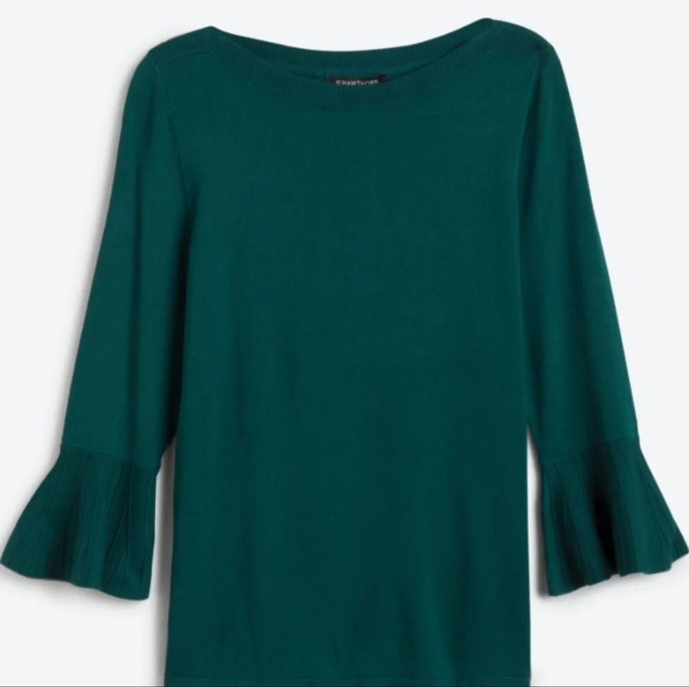 🍁41 Hawthorn Teal Bell Sleeve Sweater Large Petite - Picture 1 of 6